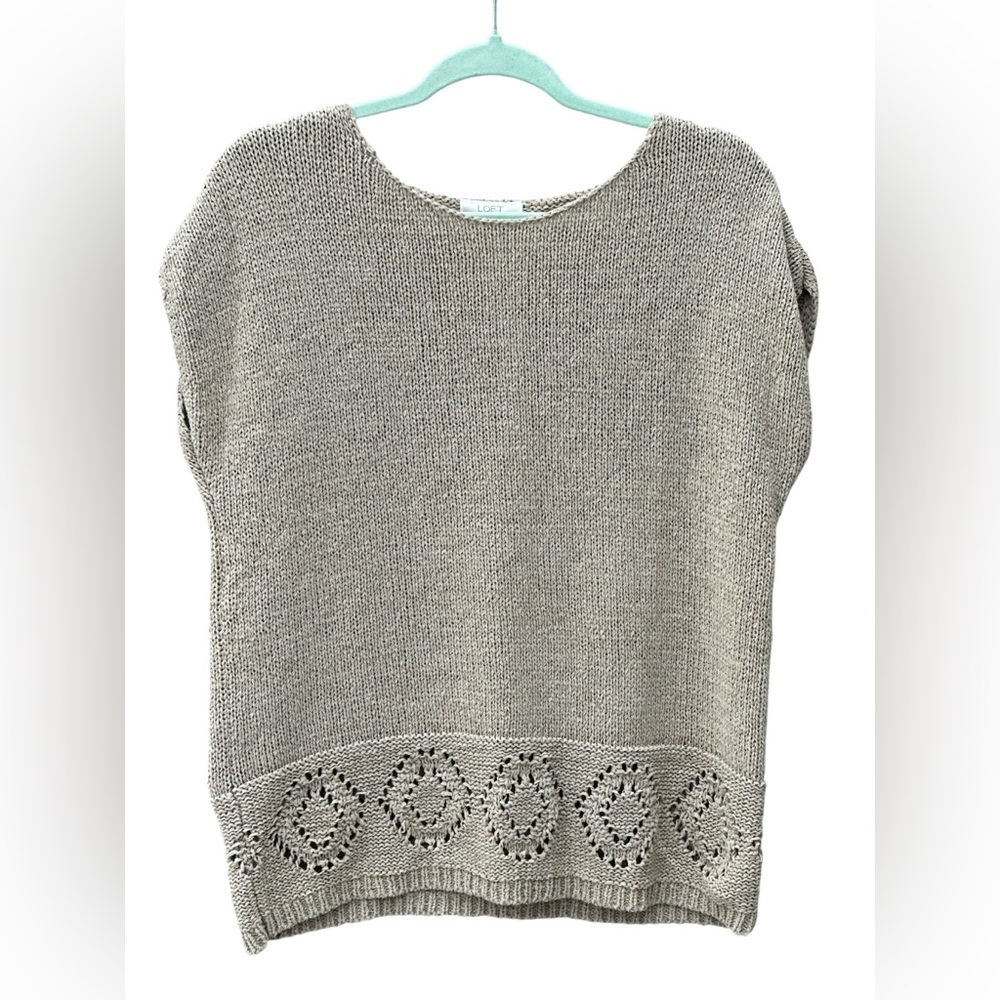 LOFT Heathered Taupe Scoop Neck Knit Sweater